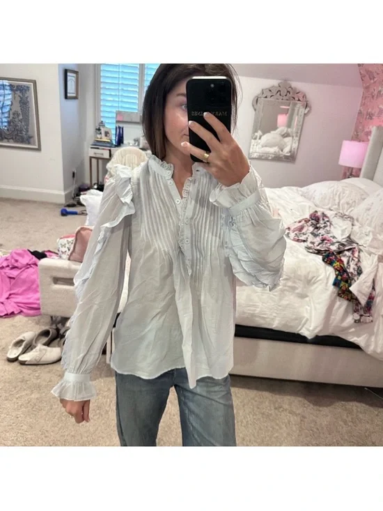 Zadig & Voltaire Timmy Tomboy Pale Blue Ruffled Blouse - Picture 1 of 5